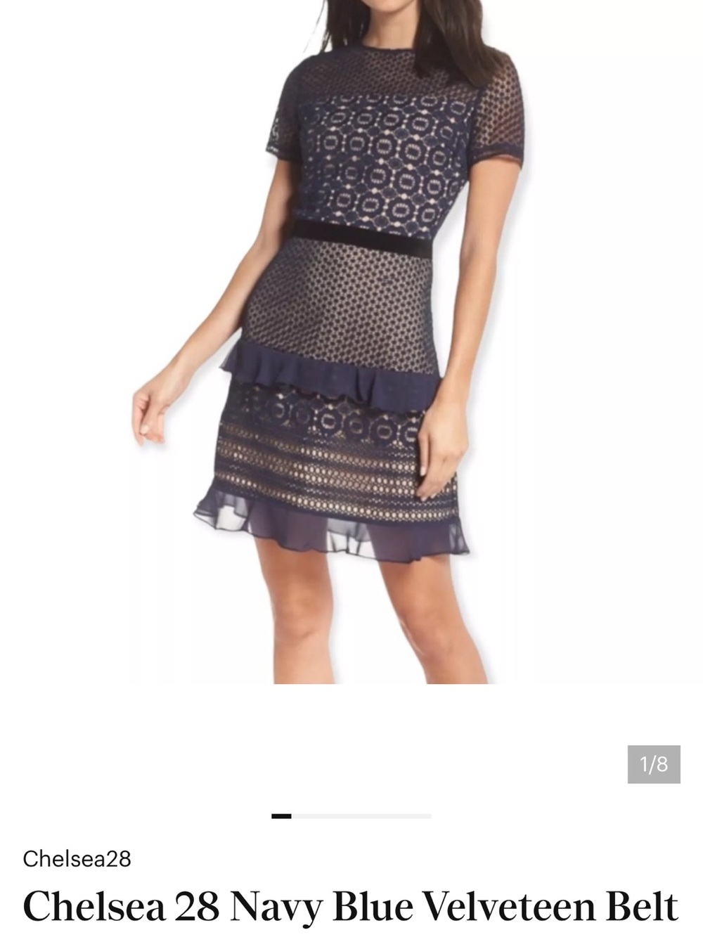 Chelsea28 Navy Blue Lace Tiered Dress with Velvet Waist
